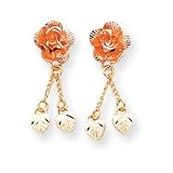 10k Black Hills Gold Rose and Dangling Leaf Earrings