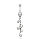 WHITE - Fancy Pearl Coated Dangle Belly Button Ring