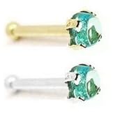 14K Gold Nose Bone with Genuine 2mm Round Cabochon Aquamarine, 22 Ga by MsPiercing
