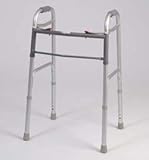 Dual Folding Walker - This medical geriatric walker has a dual button to fold. Weight capacity 300 pounds. This functional lightweight aluminum walker is adjustable in 1 increments.