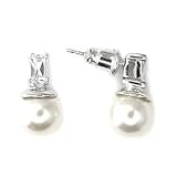 Rhodium Brass with White Synthetic Pearl Earrings, Weight: 4.00gm