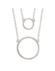 Circle Pendant Necklace with Two Strands Graduated Sterling Silver Adjustable Length