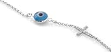 Blue Evil Eye Cross Silver Bracelet