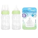 Momo Baby 6oz 2-Pack Wide Neck Glass Baby Bottles and Anti-colic X-Cut Nipples