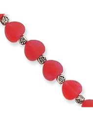 Sterling Silver Strawberry Quartz Heart Marcasite Toggle Bracelet