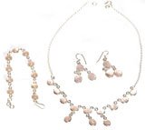 Jewellery Set - Necklace Earring and Bracelet Sets Sterling Silver and Rosequartz Gemstones Handmade Indian Jewelry (gnklcs322)