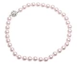 L. Erickson Pearl Necklace with Swarovski Encrusted Magnetic Clasp - Light Rose
