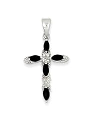 Cross Pendant-Sterling Silver Sapphire & Diamond Cross Pendant