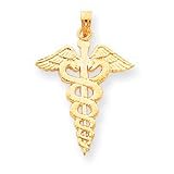 14k Polished Flat-Backed Caduceus Pendant - Measures 7/8 x 1 1/4 - JewelryWeb