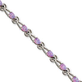 Sterling Silver 7.25inch Created Pink Opal Bracelet by Abacus JewelGift