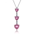 Pink Sapphire Diamond 3 Stone Heart Pendant in White Gold