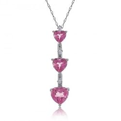 Pink Sapphire Diamond 3 Stone Heart Pendant in White Gold
