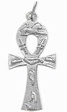 Genuine Sterling Silver Hieroglyphic Ankh Charm Pendant with chain