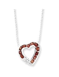Sterling Silver Garnet & CZ Heart Slide on 18" Chain Necklace QG994-18"