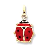 Pendant - 14k Gold Black and Red Ladybug Enameled Necklace Pendant