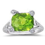 0.22 Ct Diamond & 4.04 Cts Peridot Ring in 14K White Gold
