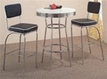 50's Soda Fountain in Retro Chrome 3 Piece Counter Height Bar Table Set with Black Stools by Coaster - 2300