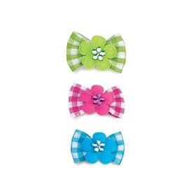 Gingham Dog Hair Bow (1 Pink, 1 Blue, 1 Green) (PEDS)(DT152)