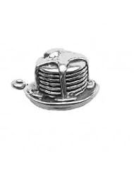Sterling Silver 18" .8mm Wide Box Chain Necklace With 3D Stack Of Pancakes With Drizzled Syrup And Butter Pendant