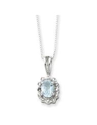 Sterling Silver Blue Topaz and CZ Necklace QG2049-18"