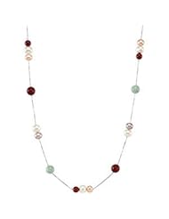 Sterling Silver Multi-Color Freshwater Cultured Pearl, Genuine Jade & Red Agate 36 by US Gems