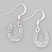 Rhinestone Lucky Horseshoe Earrings, Clear