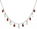 Cascading Garnet / White Briolette Silver CZ Necklace