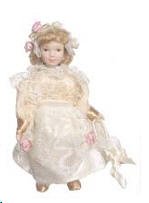 Dollhouse Miniature Victorian Girl in a Cream Lace Dress