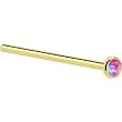 Solid 14KT Yellow Gold 2mm Fuchsia Synthetic Opal Straight Fishtail 3/4 - 18 Gauge