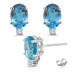 0.06 Ct Diamond & 7.94 Ct Swiss Blue Topaz Stud Earrings in 18K White Gold