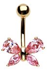 Beautiful Pink Ice Cubic Zirconia Butterfly Charm Belly/Navel Ring SOLID 14k Gold