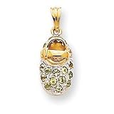 14k & Rhodium Prong-Set August/Peridot Baby Shoe Pendant