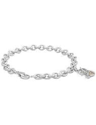 6 3/4 In Silver & 14K Gold Diamond Initial B Charm Bracelet For Girls