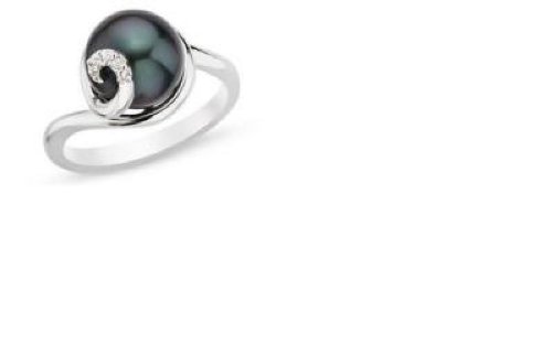 21IfZgcKNBL ParisJewelry 9 10mm Black Pearl and Diamond Sterling Silver Ring