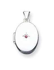 Sterling Silver Red Synthetic Stone Oval Locket