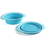 Portable/Collapsible Food or Water Travel Dish for Pets - Large, Blue