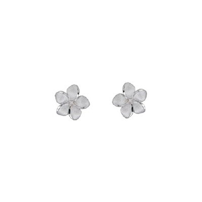 14K White Gold Small Hawaiian Plumeria Flower Earrings