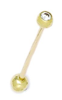14k Yellow Gold CZ 14 Gauge Barbell Body Piercing 