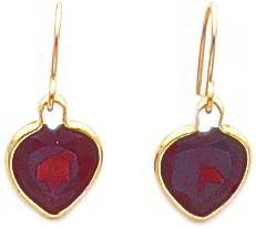 14K Yellow Gold Garnet Heart Dangle Earrings Jewelry