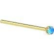 Solid 14KT Yellow Gold 2mm Caribbean Blue Austrian Crystal Straight Fishtail 3/4 - 18 Gauge