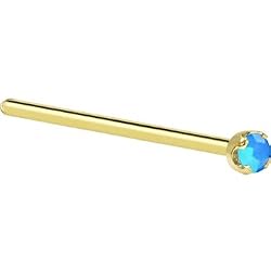 Solid 14KT Yellow Gold 2mm Caribbean Blue Austrian Crystal Straight Fishtail 3/4 - 18 Gauge