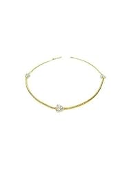 14K Yellow Gold Snake Anklet Bracelet 10, with White Gold Heart Design Stations Set with Diamonds. (GH-Color, SI-Clarity, c.t.t.w.0.06CT.)