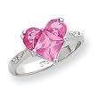 Sterling Silver Heart Shaped Dark Pink CZ Ring