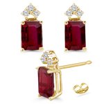 0.12 Ct Diamond & 3.30 Ct Ruby Earrings in 18K Yellow Gold