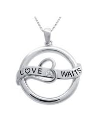 PENDANT. Love Waits Heart Pendant W/ Genuine Diamond, Sterling Silver