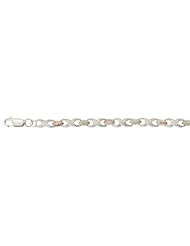 Womens Sterling Silver, 12k Green and Rose Gold Leaf, Figure Eight Link Bracelet in in Black Hills Gold Motif, 7.50"