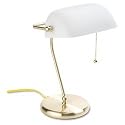 Electrix Illumination 7770-WE Contemporary Bankers Lamp, 14 High, Curved Stem, White Glass Shade/Brass Base