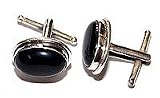 Cufflinks Pair Men Sterling Silver Onyx Gemstone Indian Style