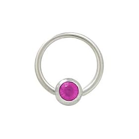 Captive Bead Ring Surgical Steel with 6mm Fuschia Jeweled Bead - 14 Gauge - 1/2 Inch