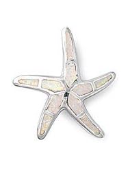 Sterling Silver White Lab Opal Starfish Pendant Fashion Charm Pure 925 New 20mm with 1.2mm Rope Chain